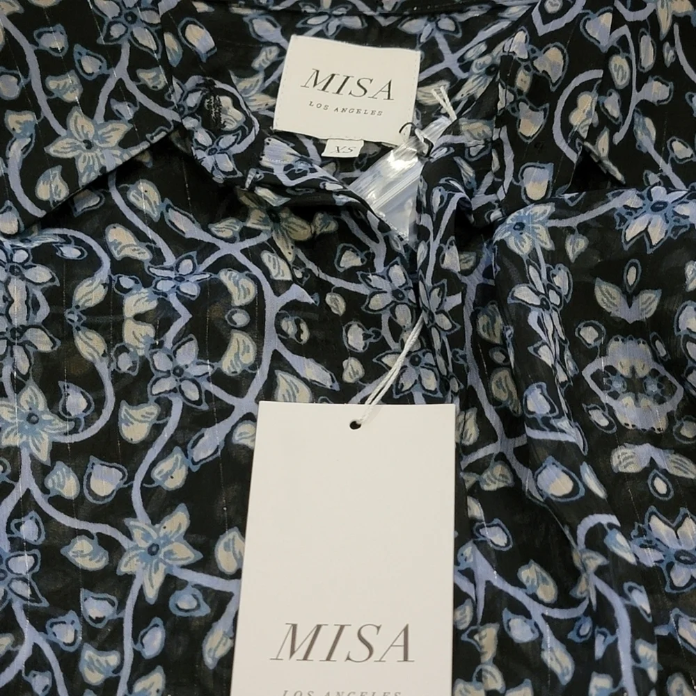 $230 MISA LOS ANGELES Sonia Long-Sleeve Floral Chiffon Button-Front Top XS - Picture 3 of 3